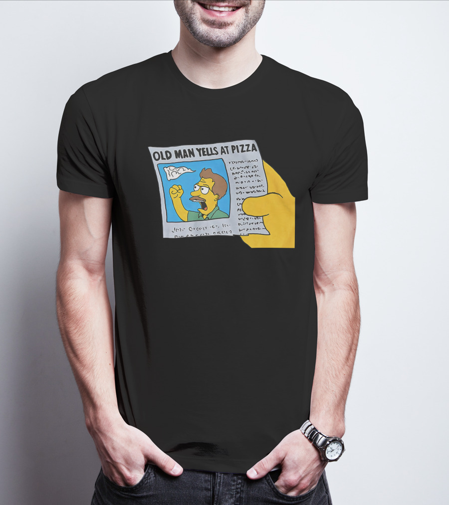 Old Man Yells At Pizza Newspaper Cartoon Parody Pizzamas Merch T-Shirt