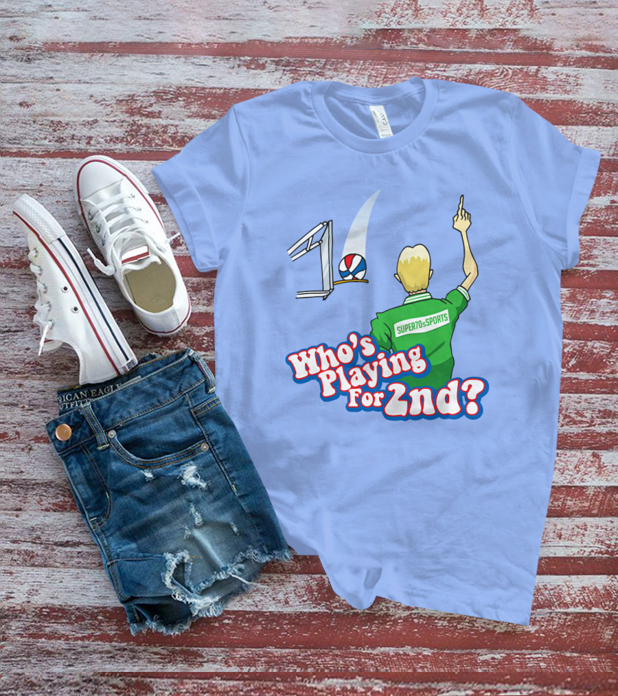Super70s Sports Who's Playing For 2nd Volleyball Player Gesture T-Shirt