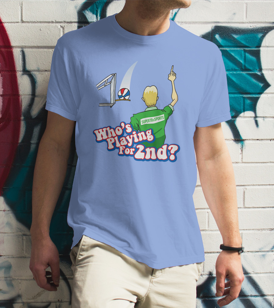 Super70s Sports Who's Playing For 2nd Volleyball Player Gesture T-Shirt