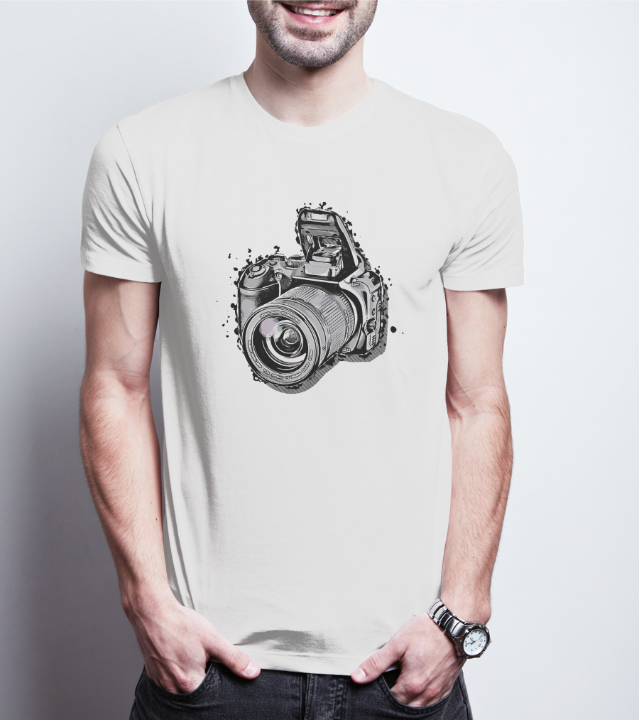 Nikon Camera Black White Splatter T-Shirt