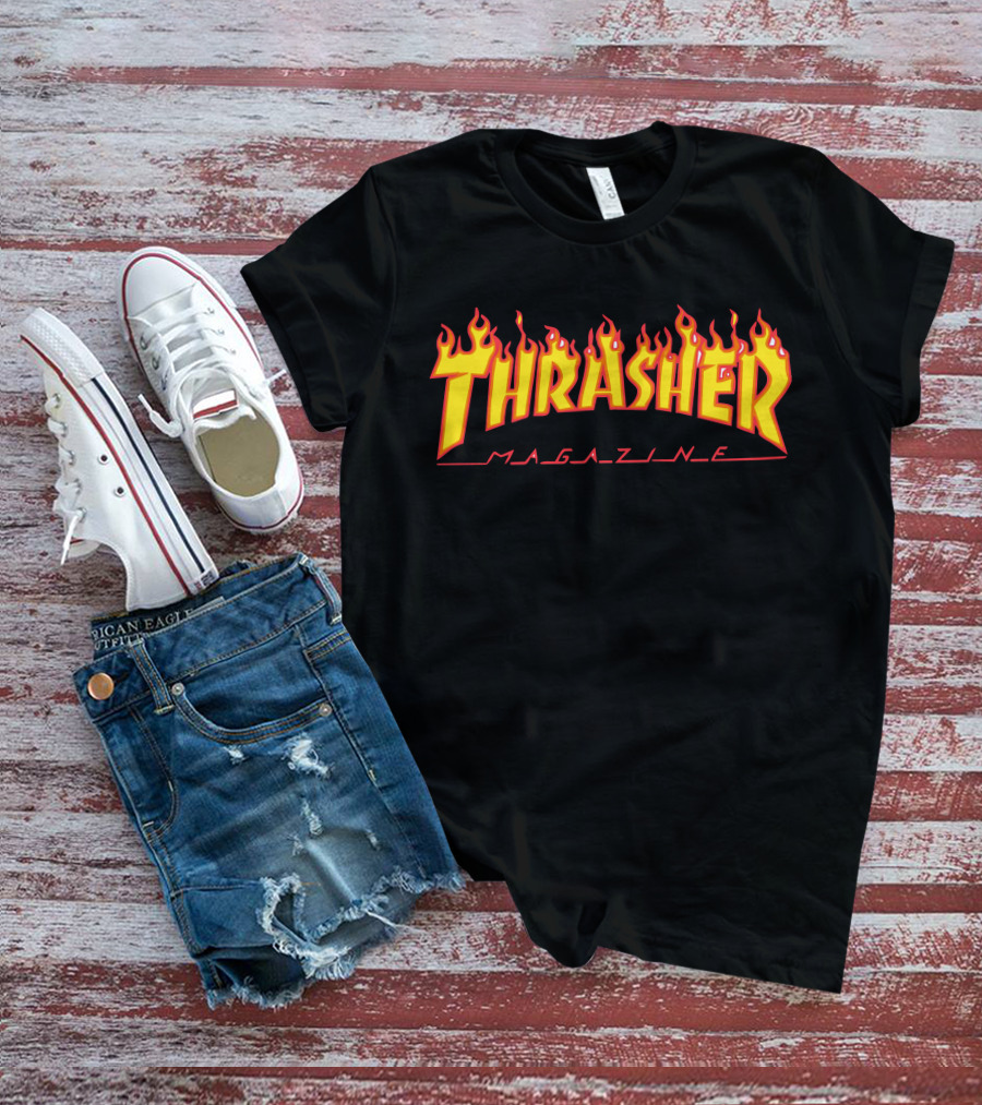Men Thrasher Flame Magazine Classic Yellow T-Shirt