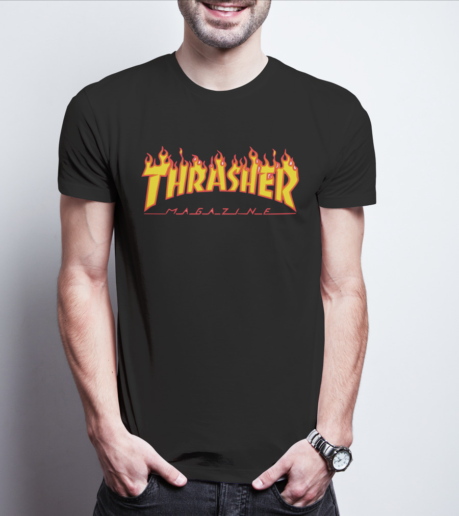 Men Thrasher Flame Magazine Classic Yellow T-Shirt
