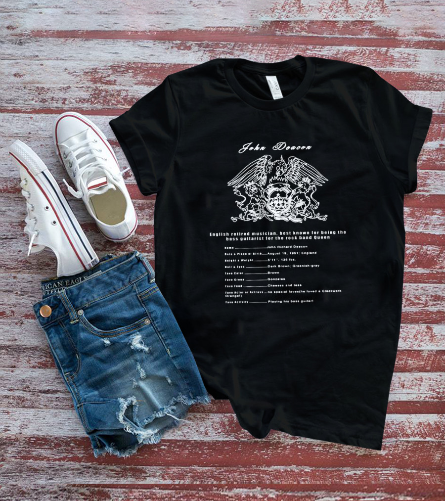 John Deacon English Retired Musician Bass Guitarist Rock Band Queen T-Shirt