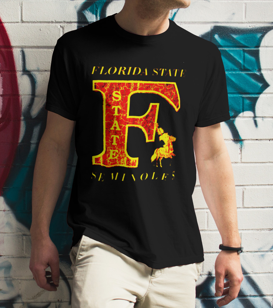 Florida State Seminoles Vintage 1980s Large F Cracked Texture T-Shirt