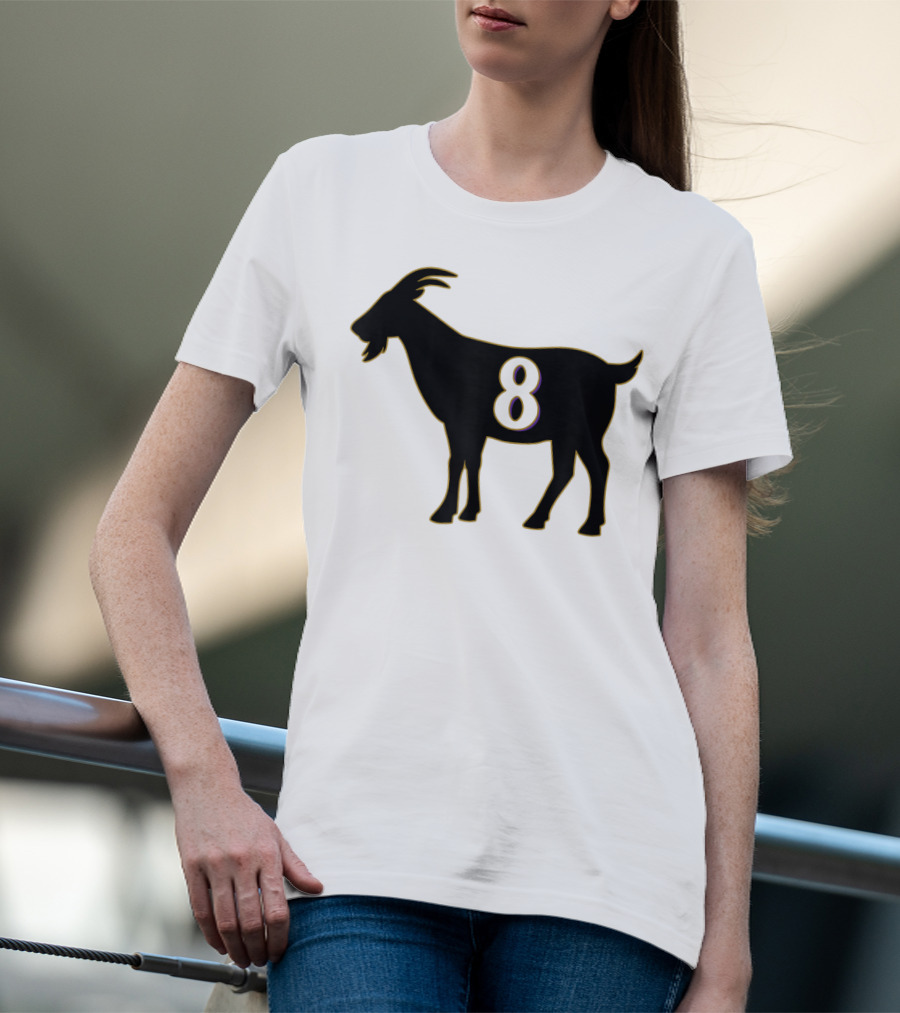 GOAT 8 Baltimore Football Maryland Raven Nation Black Goat Silhouette With Number 8 T-Shirt