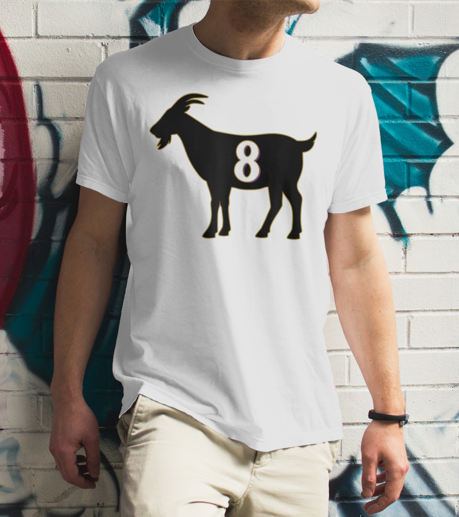 GOAT 8 Baltimore Football Maryland Raven Nation Black Goat Silhouette With Number 8 T-Shirt