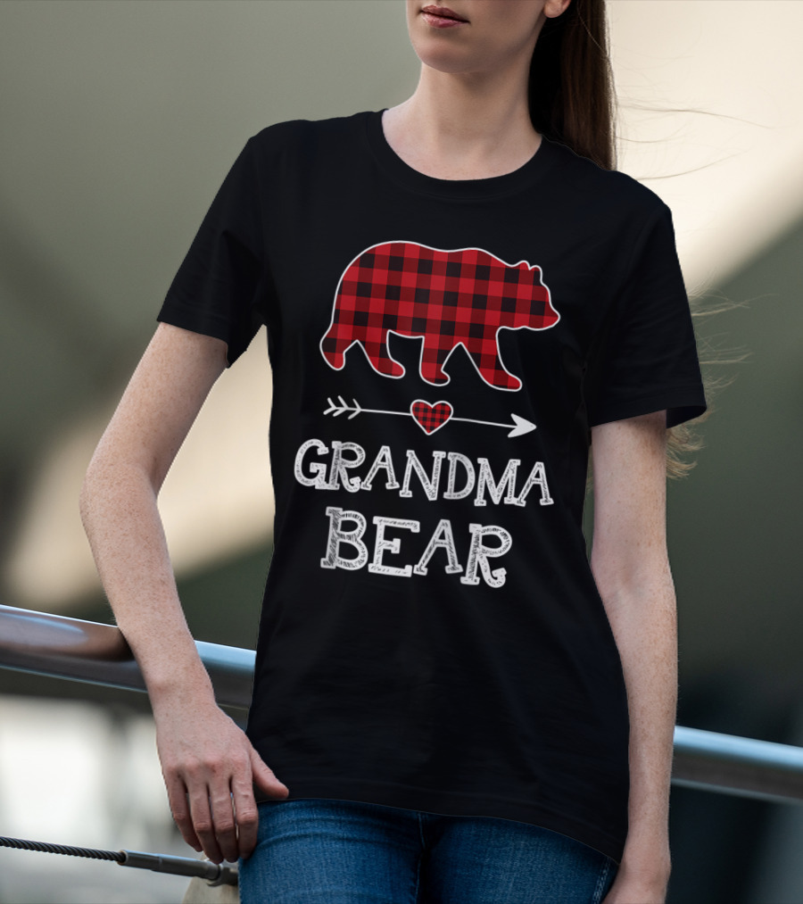 Grandma Bear Christmas Buffalo Plaid Raglan Baseball T-Shirt