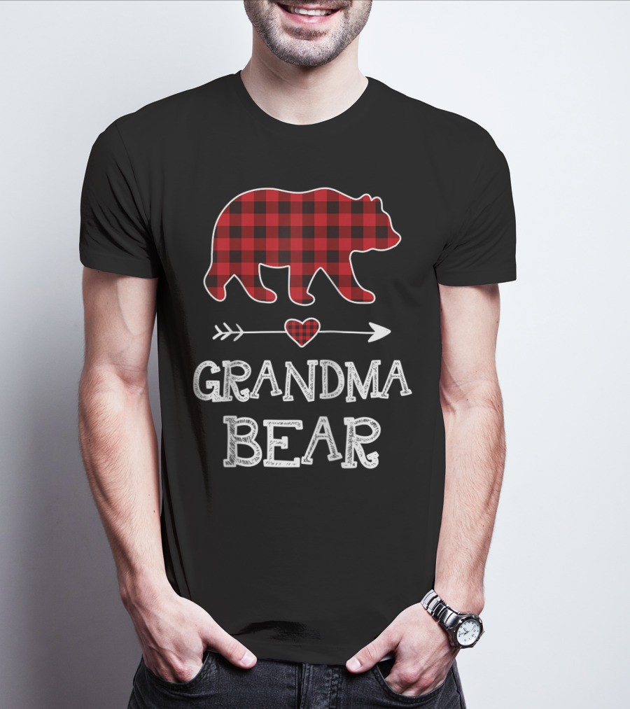 Grandma Bear Christmas Buffalo Plaid Raglan Baseball T-Shirt