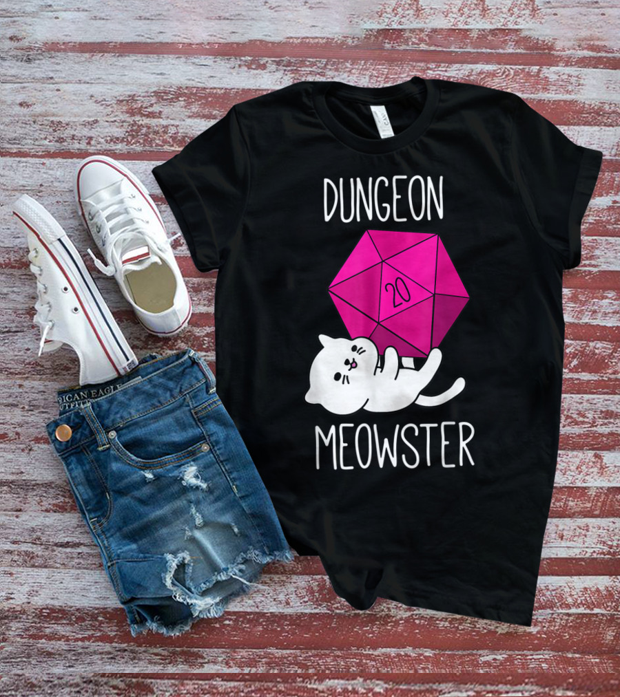 Dungeon Meowster Cat With D20 Dice For RPG Gamer T-Shirt