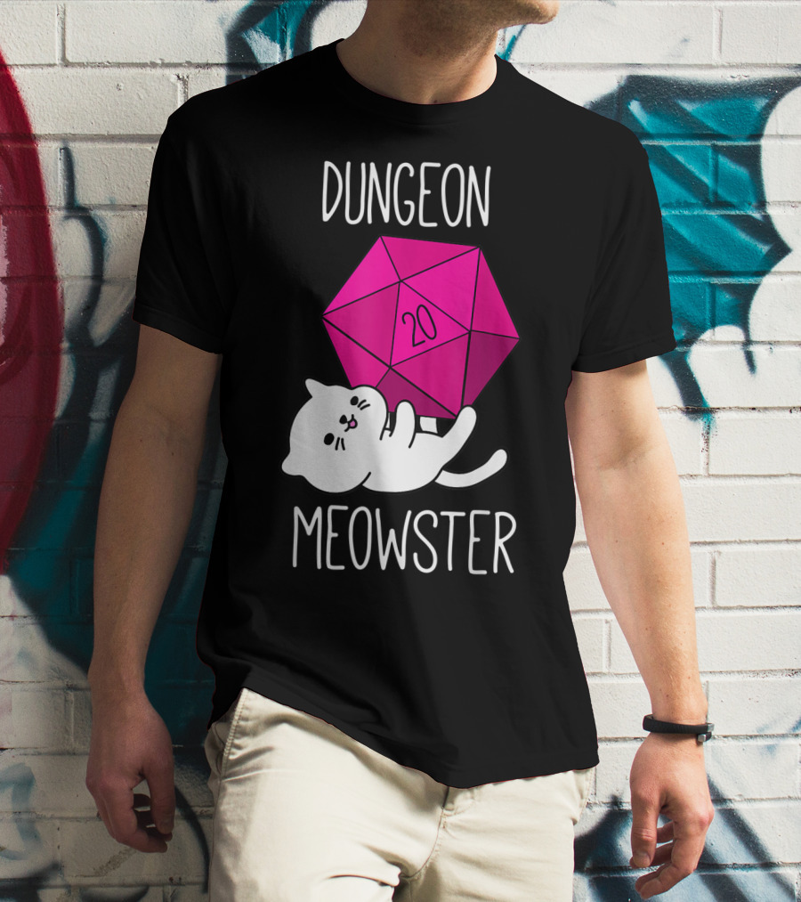 Dungeon Meowster Cat With D20 Dice For RPG Gamer T-Shirt