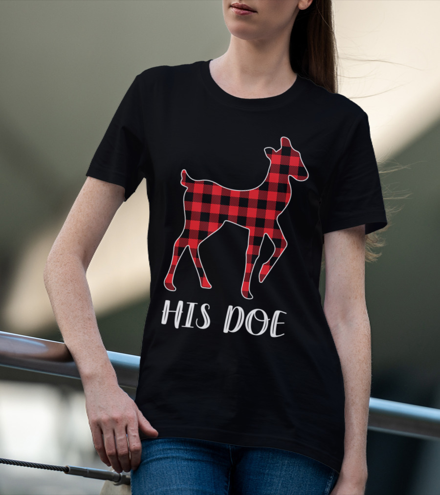 His Doe Red Plaid Buffalo Check Pattern Deer T-Shirt
