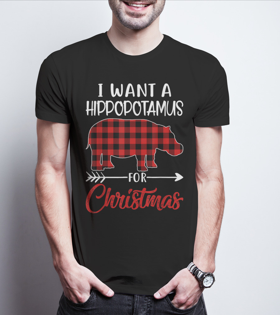 I Want A Hippopotamus For Christmas Hippo Buffalo Plaid T-Shirt