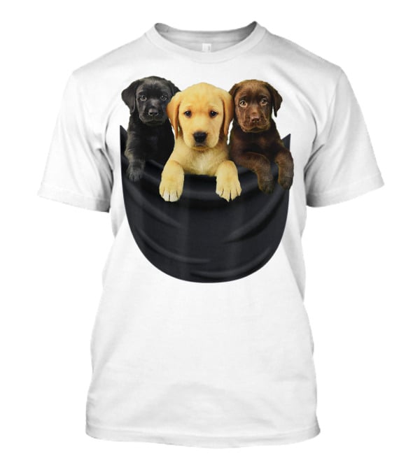 Labrador Retriever Puppy Trio In Big Black Pocket Dog T-Shirt