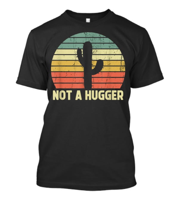 Not A Hugger Cactus Retro Sunset Sarcastic Introvert T-Shirt