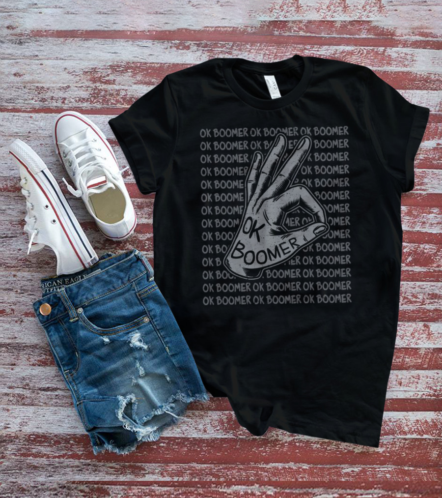 OK Boomer Meme Hand Gesture Repeated Text T-Shirt