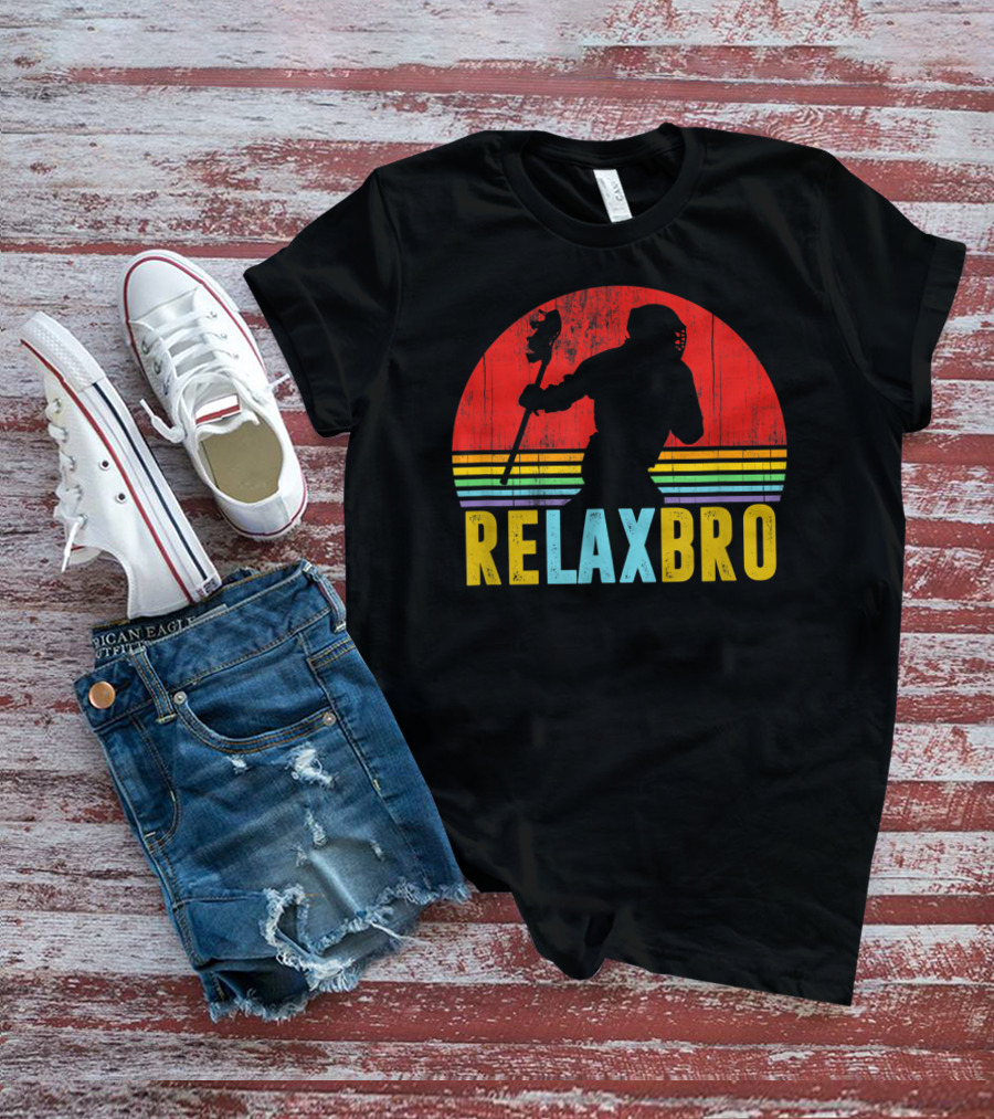ReLax Bro Lacrosse LAX Apparel Retro Style Silhouette Vintage Sunset T-Shirt
