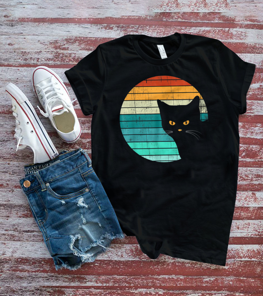 Unique Vintage Kitten Kitty Cat Retro Sunset Stripes T-Shirt