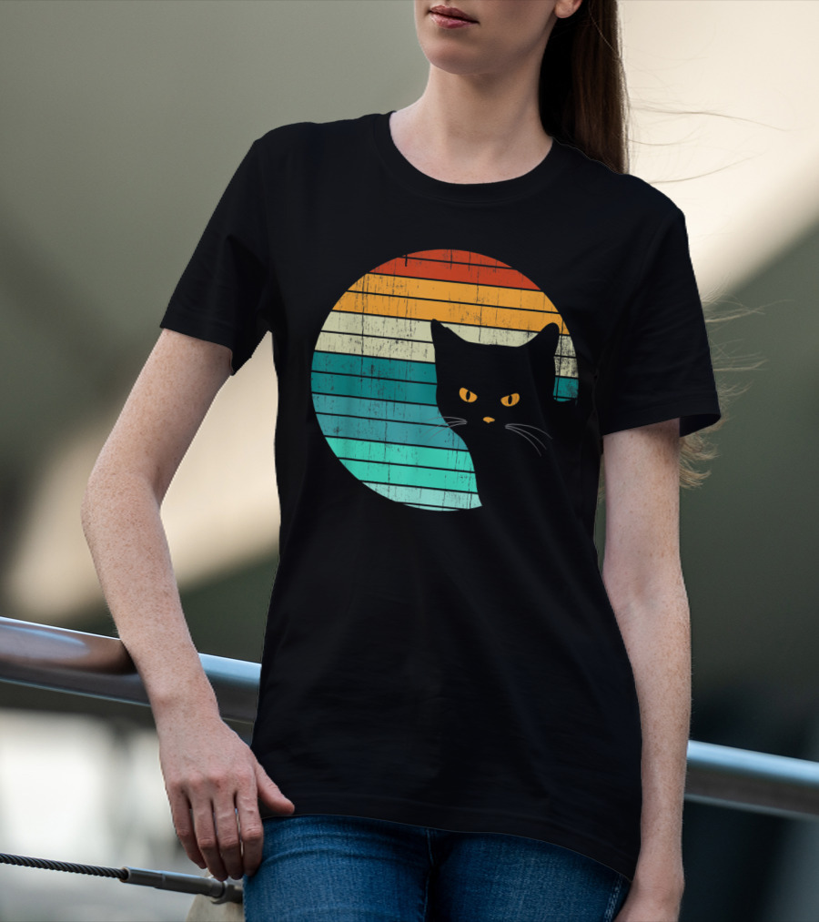 Unique Vintage Kitten Kitty Cat Retro Sunset Stripes T-Shirt