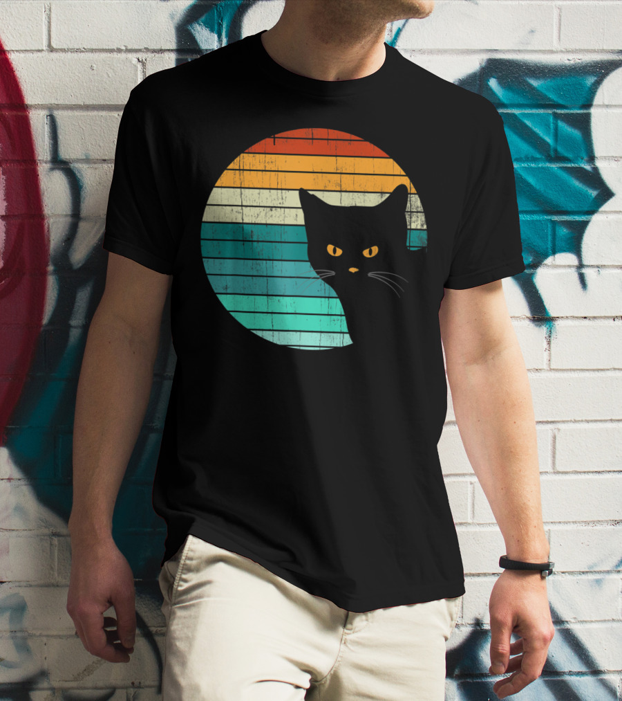 Unique Vintage Kitten Kitty Cat Retro Sunset Stripes T-Shirt