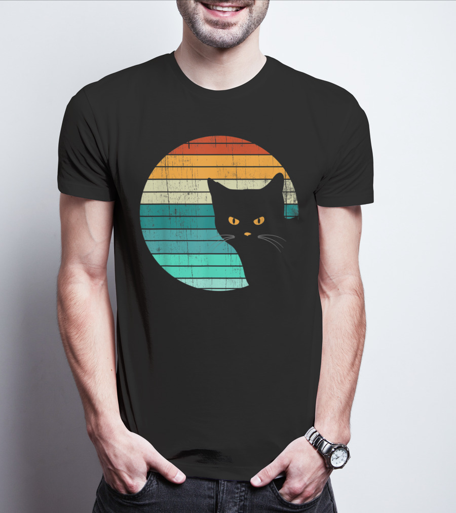 Unique Vintage Kitten Kitty Cat Retro Sunset Stripes T-Shirt