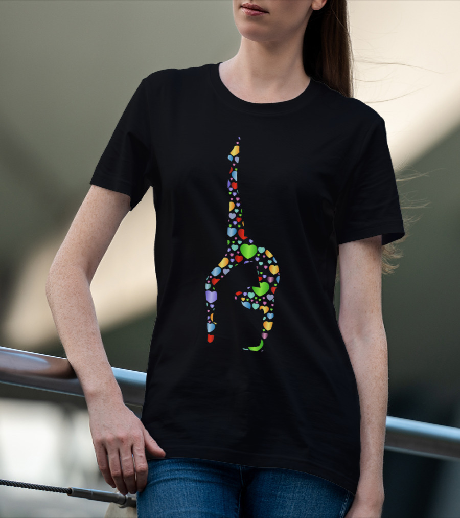 Multicolor Hearts Gymnastics Silhouette Gymnast T-Shirt