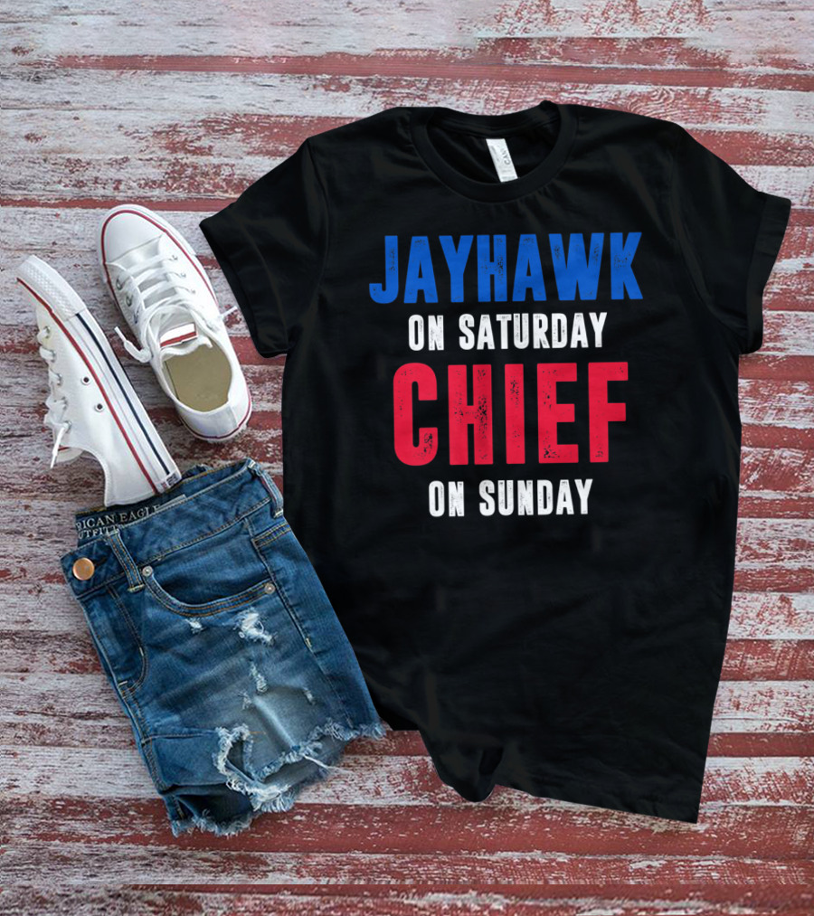 Jayhawk On Saturday Chief On Sunday Kansas MO Lawrence T-Shirt