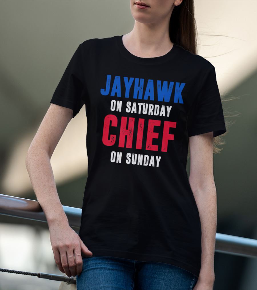 Jayhawk On Saturday Chief On Sunday Kansas MO Lawrence T-Shirt