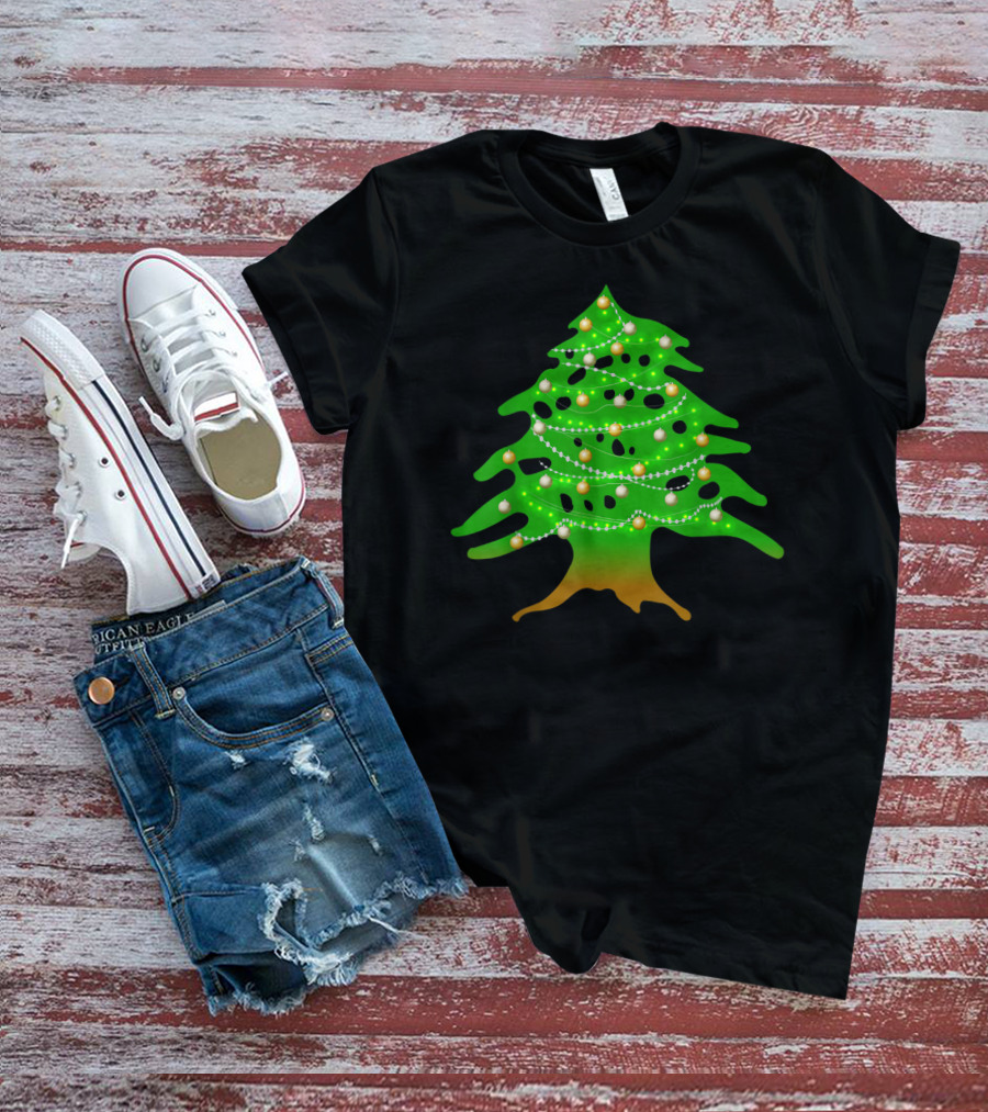 Lebanese Cedar Christmas Tree Lights Holiday Lebanon Flag Colors T-Shirt