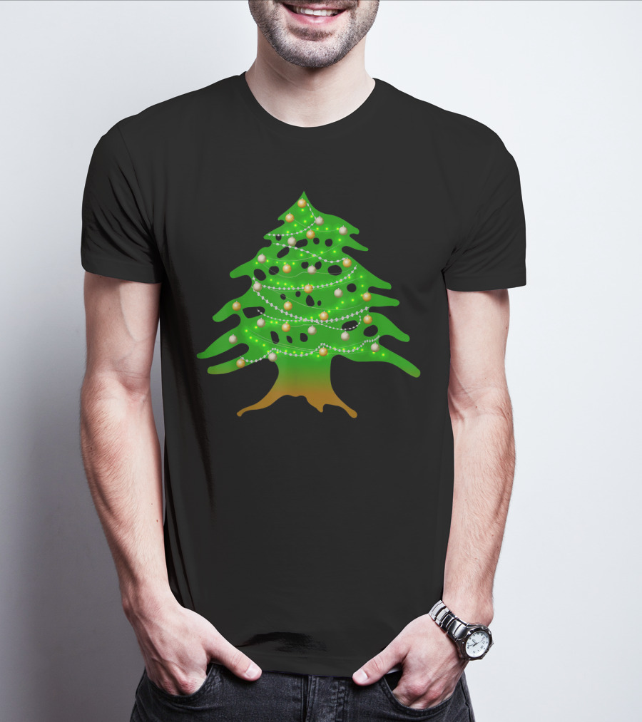 Lebanese Cedar Christmas Tree Lights Holiday Lebanon Flag Colors T-Shirt