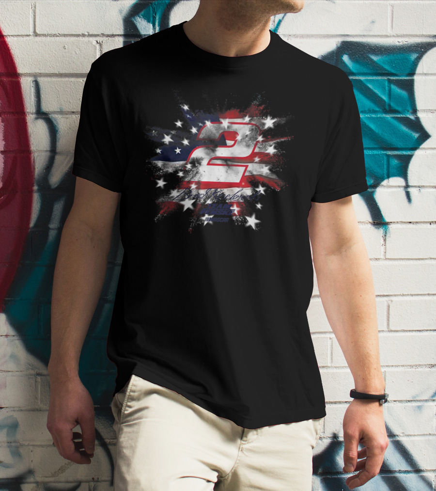 NASCAR Brad Keselowski Team Penske Number 2 American Flag Fireworks T-Shirt