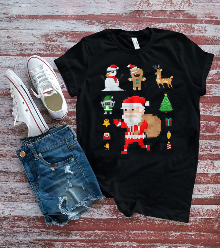 Pixel 8Bit Santa Claus Snowman Gingerbread Reindeer Christmas Tree Gifts Gaming T-Shirt