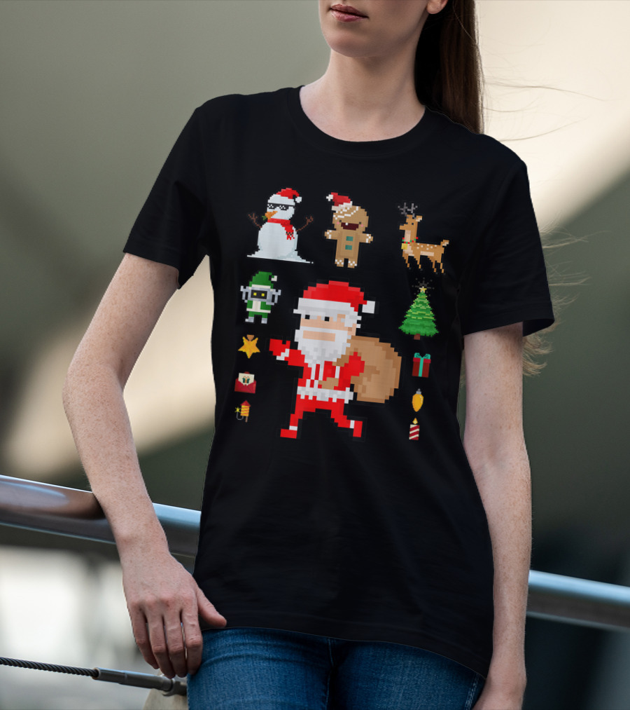 Pixel 8Bit Santa Claus Snowman Gingerbread Reindeer Christmas Tree Gifts Gaming T-Shirt