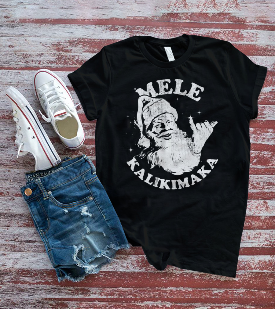 Retro Mele Kalikimaka Santa Shaka Hawaii Christmas T-Shirt