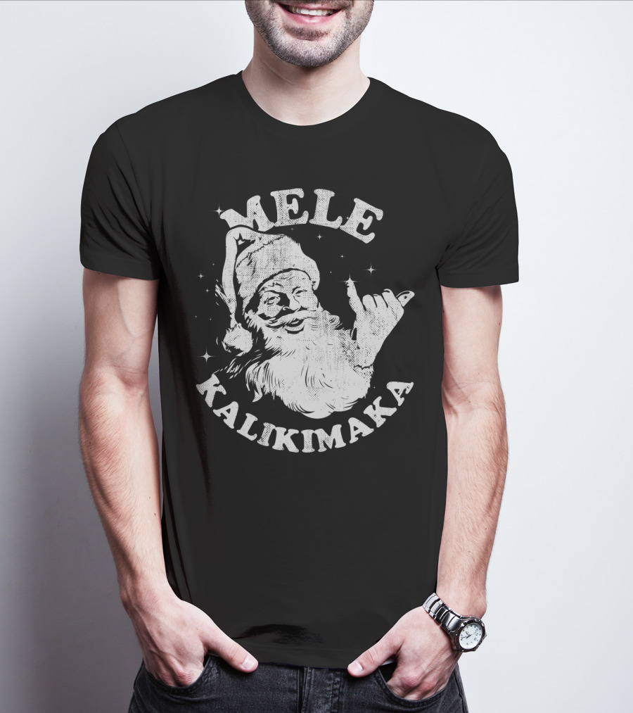 Retro Mele Kalikimaka Santa Shaka Hawaii Christmas T-Shirt