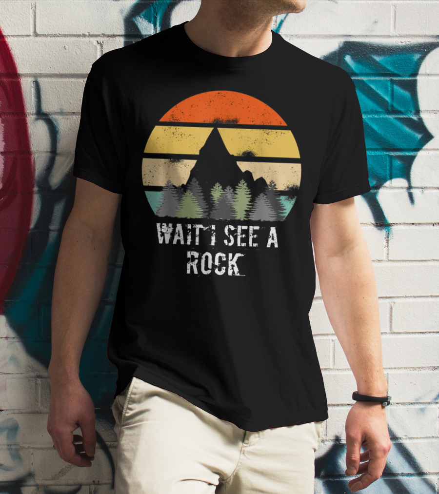 Retro Vintage Wait I See A Rock Geologist Sunset Forest Scene T-Shirt