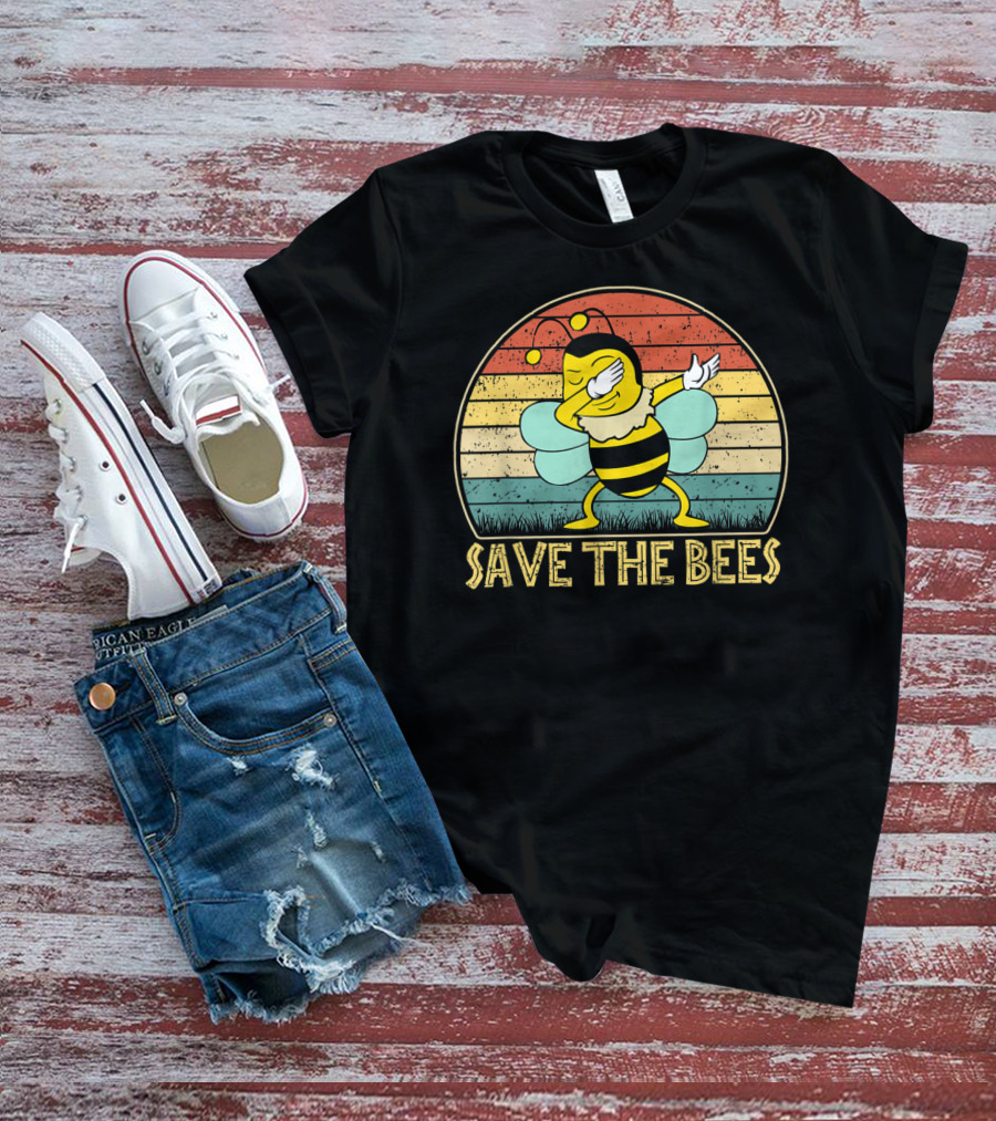 Save The Bees Vintage Dabbing Bee Retro Style Climate Change T-Shirt