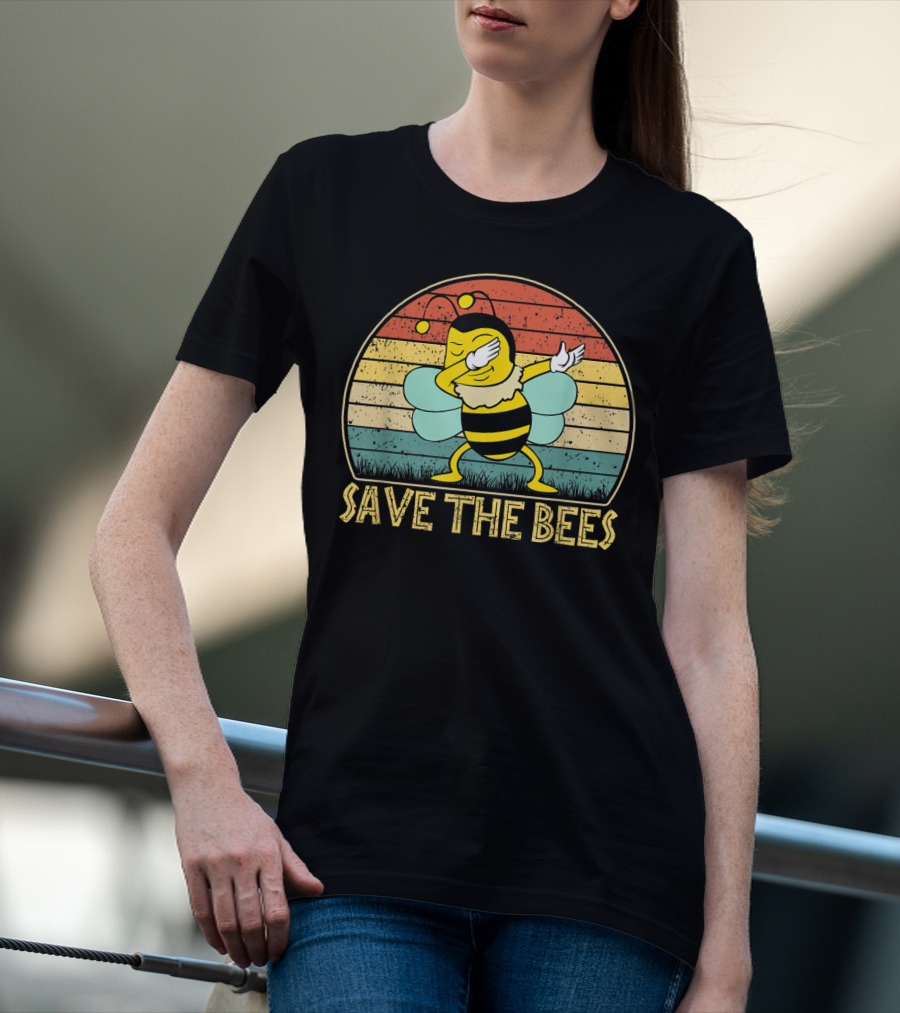 Save The Bees Vintage Dabbing Bee Retro Style Climate Change T-Shirt