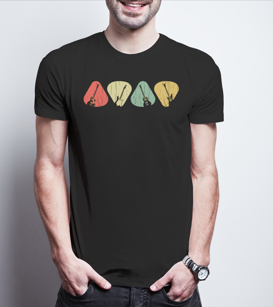 Vintage Guitar Pick Silhouettes Guitarist Costume Instrument T-Shirt