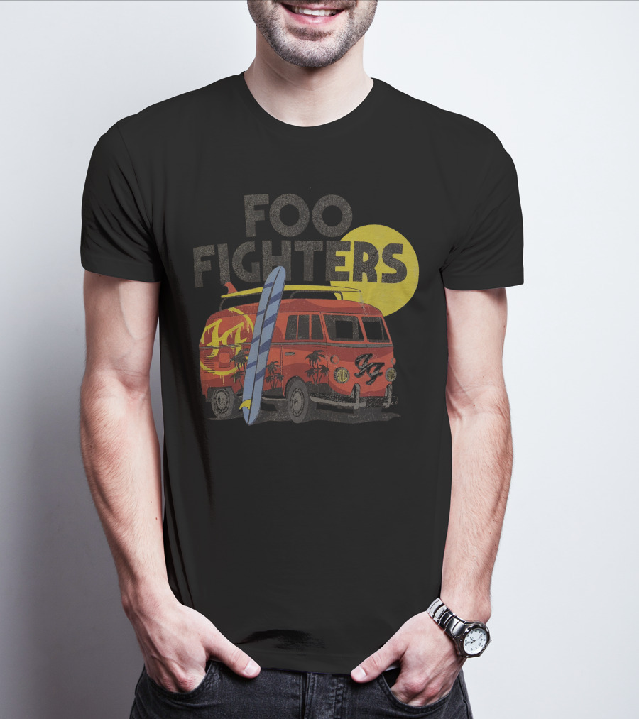 Foo Fighters Surf Van With Palm Trees And Sun T-Shirt