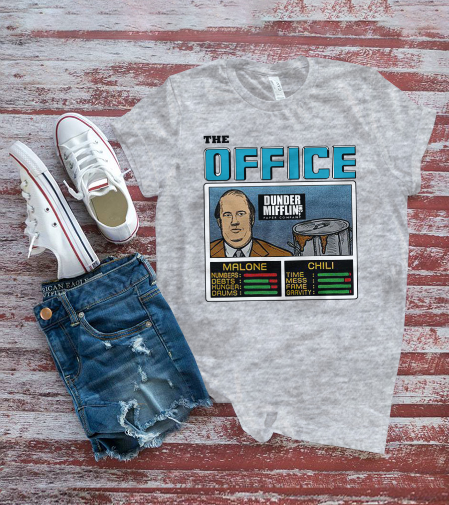 The Office Dunder Mifflin Kevin Malone Chili Numbers Debts Hunger Drums Time Mess Fame Gravity T-Shirt