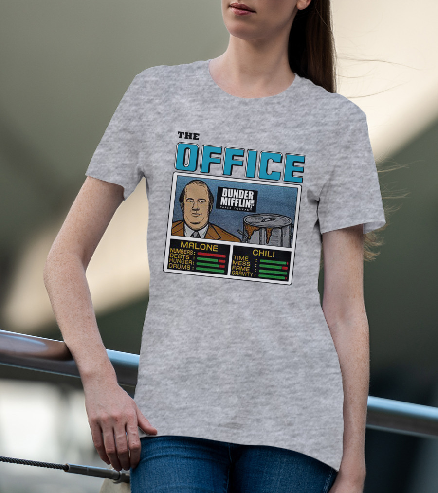 The Office Dunder Mifflin Kevin Malone Chili Numbers Debts Hunger Drums Time Mess Fame Gravity T-Shirt