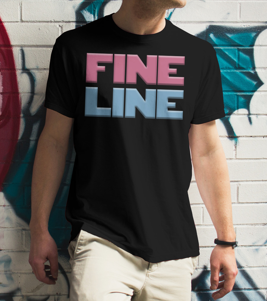 Fine Line Hand Typography Pink Blue Block Letters T-Shirt