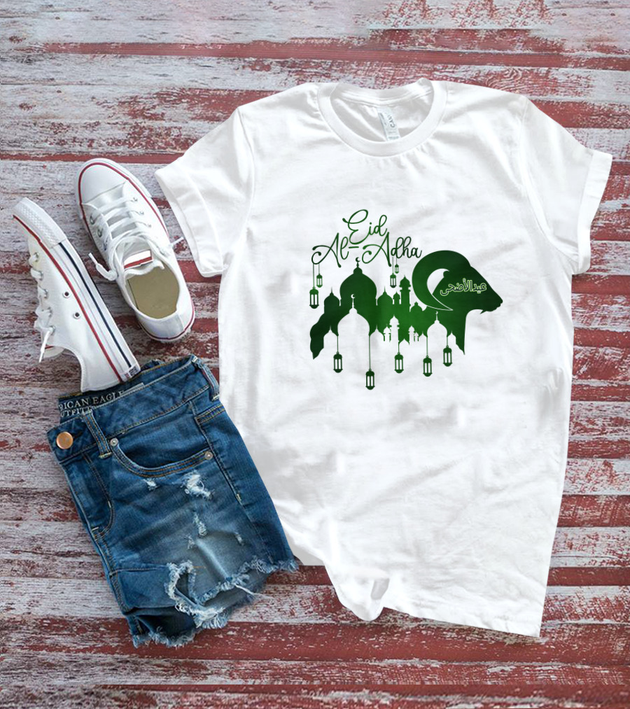Eid Al-Adha Arabic Script Lanterns And Mosque T-Shirt