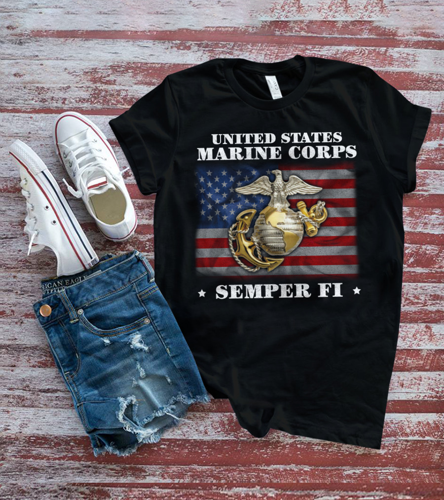 United States Marine Corps Semper Fi American Flag Eagle Globe And Anchor T-Shirt