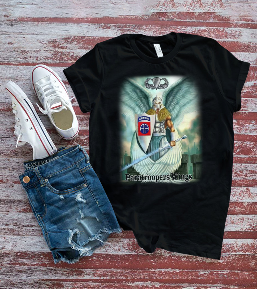 Airborne Paratroopers Wings Angel Warrior With Shield And Sword T-Shirt