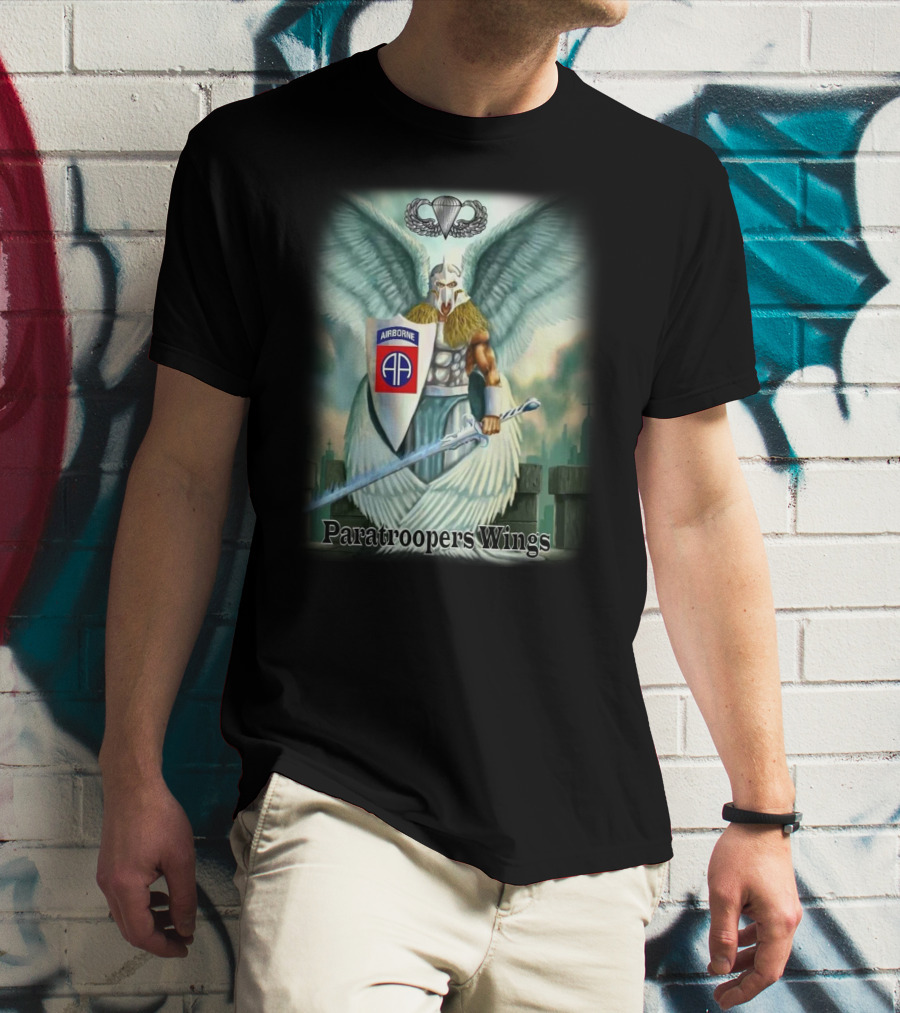Airborne Paratroopers Wings Angel Warrior With Shield And Sword T-Shirt