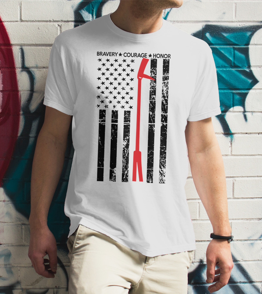BRAVERY COURAGE HONOR Firefighter Flag With Red Halligan Tool T-Shirt