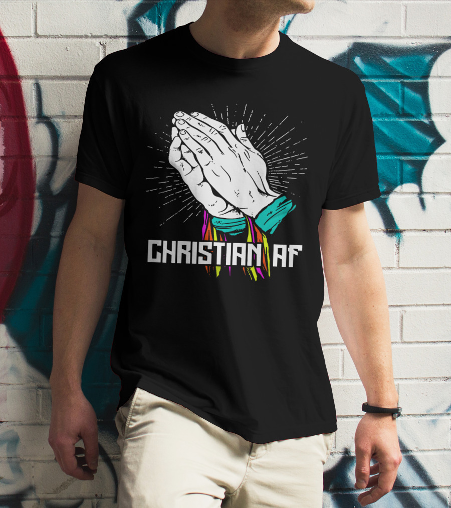 AEW Christian Af Praying Hands Burst Colorful Streamers T-Shirt