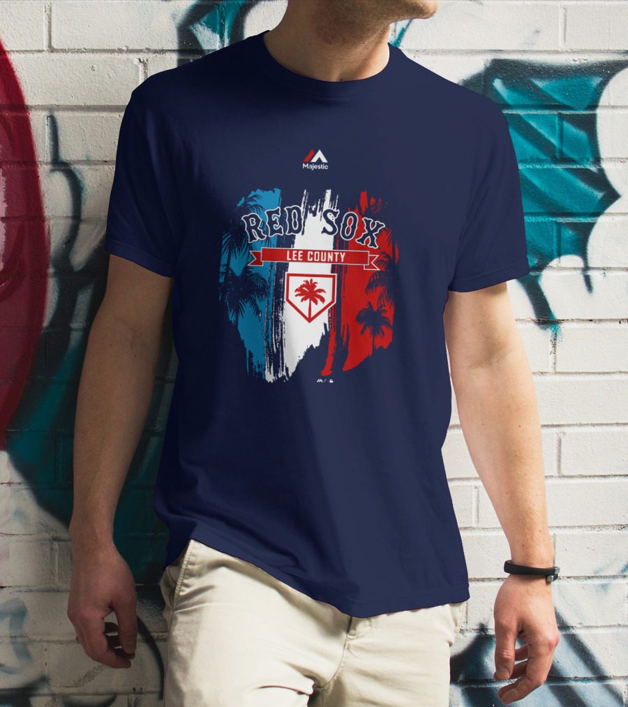 Majestic Red Sox Lee County Mookie Betts Palm Tree Blue Red White T-Shirt