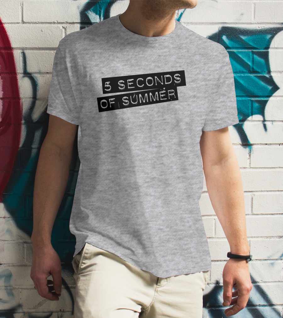 5 Seconds Of Summer Draped Black Text On Grey Background T-Shirt